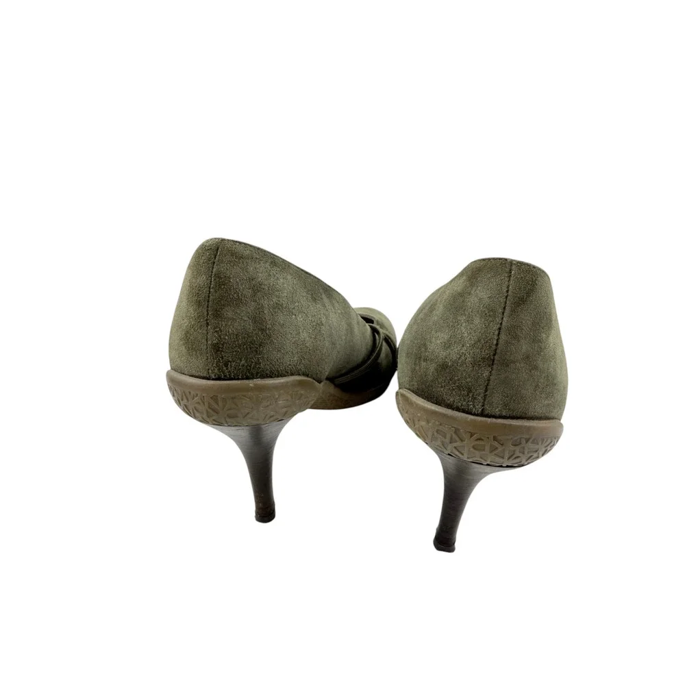 VTG Donna Karan Olive Green Suede Pumps Heels Sz 8 Strappy Made Italy Y2K Preppy